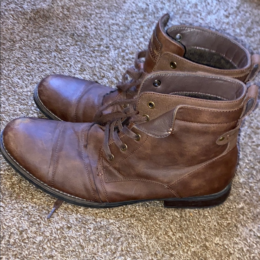 Brown Distressed Leather Lace-Up Boots